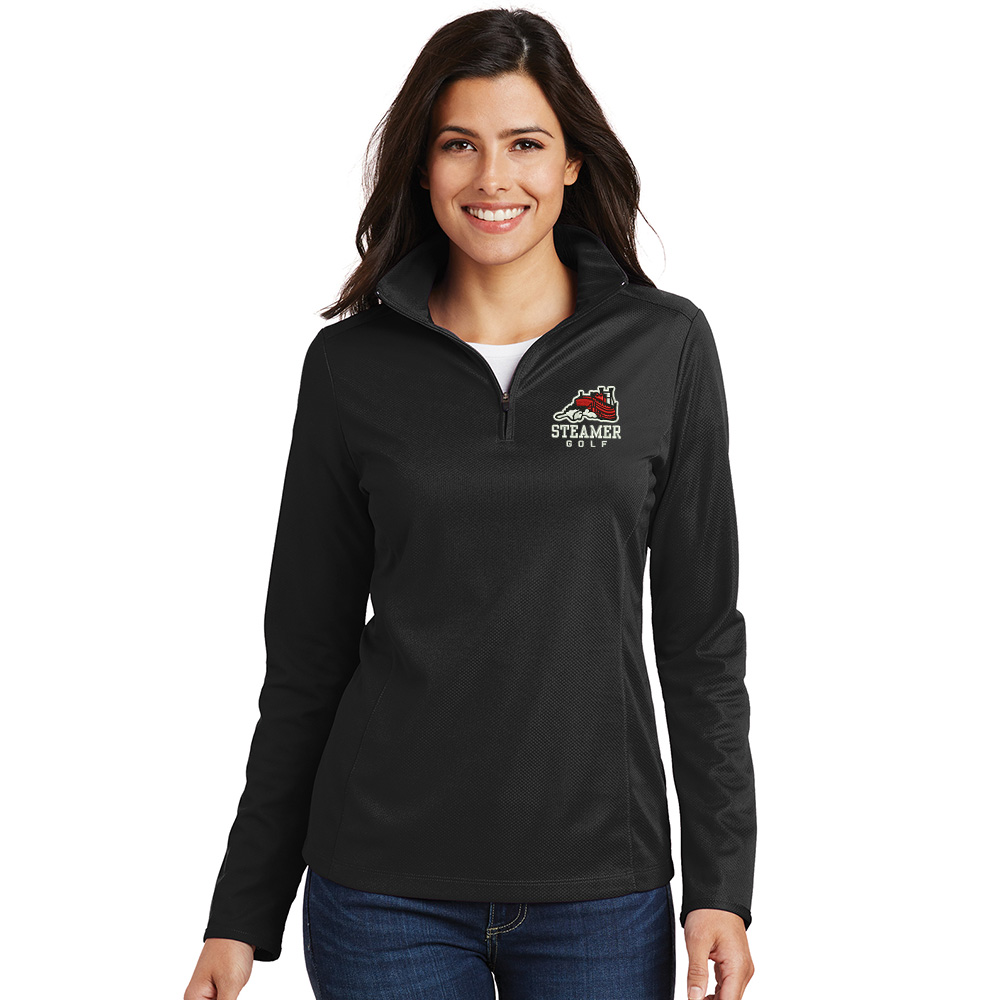 Steamer Golf Port Authority Ladies Pinpoint Mesh 1/2 Zip Fleece - Black