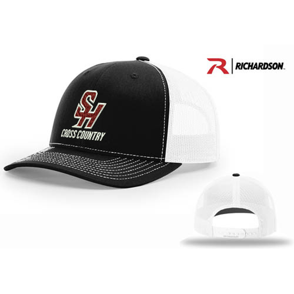 SH Cross Country Richardson Pro Crown Mesh Back solid color Adjustable back cap split-black/white