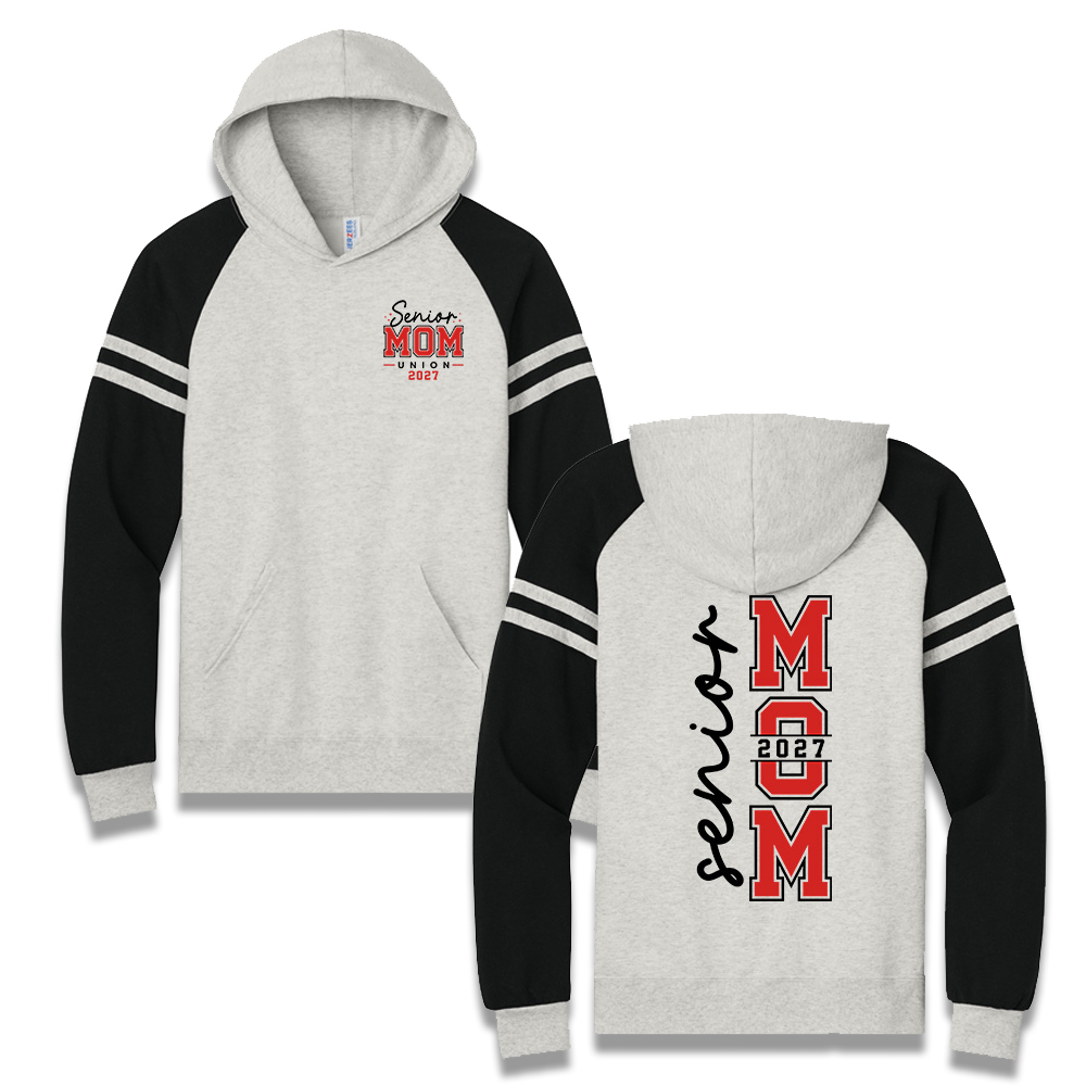 Union Senior Mom Jerzees Unisex NuBlend Varsity Colorblock Hooded Sweatshirt - OatmealHeather/BlackInk
