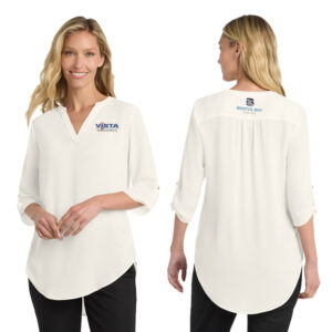 VIS Port Authority Ladies 3/4 Sleeve Tunic Blouse-Ivory Chiffon