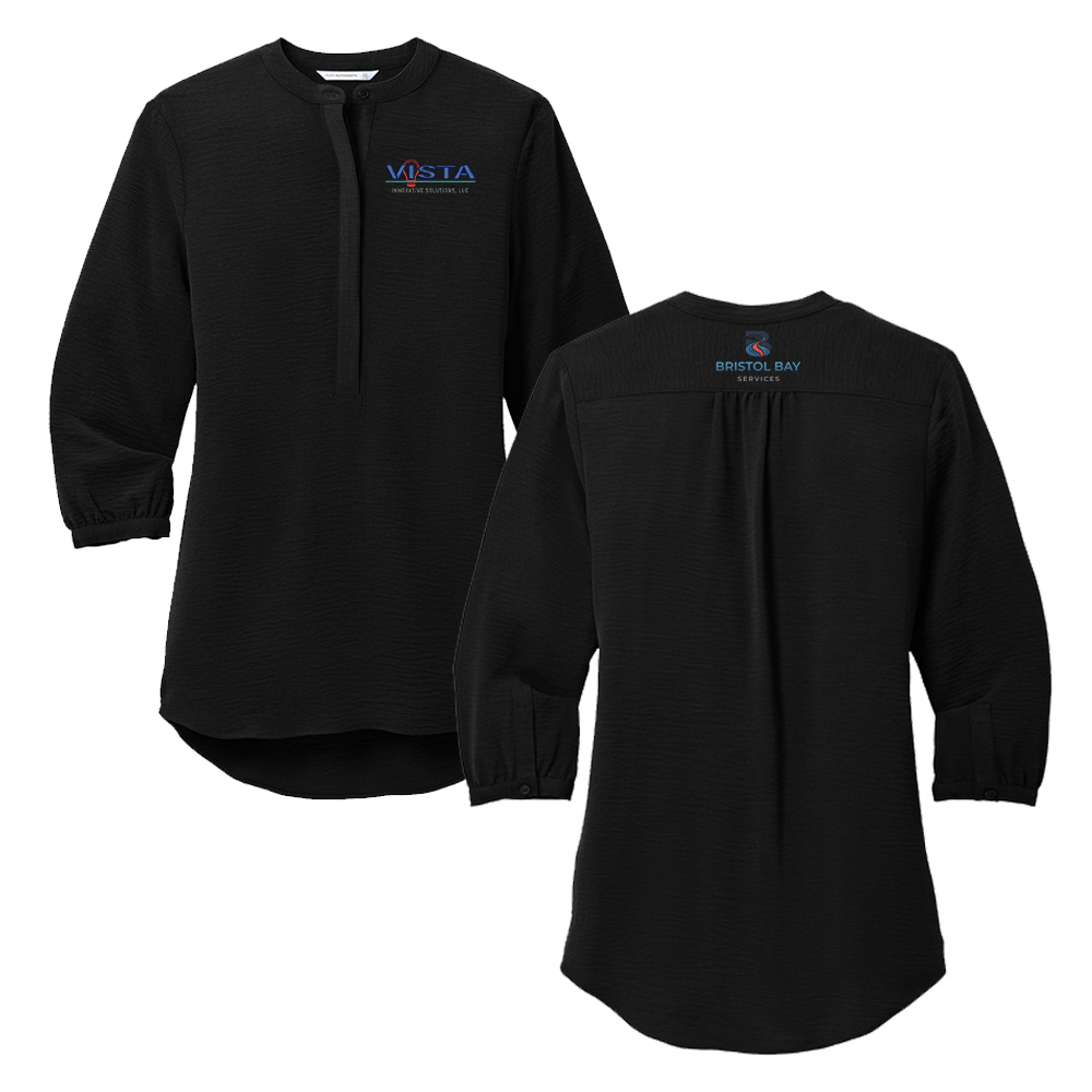 VIS Port Authority Ladies 3/4-Sleeve Textured Crepe Tunic-Black