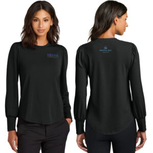 VIS Mercer and Mettle Women’s Stretch JerseyLong Sleeve Blouson Top-Deep Black