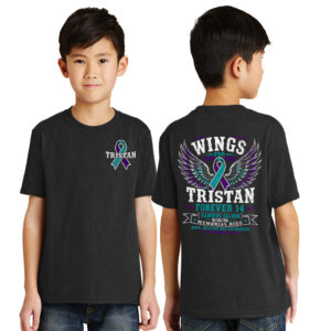 Wings for Tristan Youth Short Sleeve Tee-Black