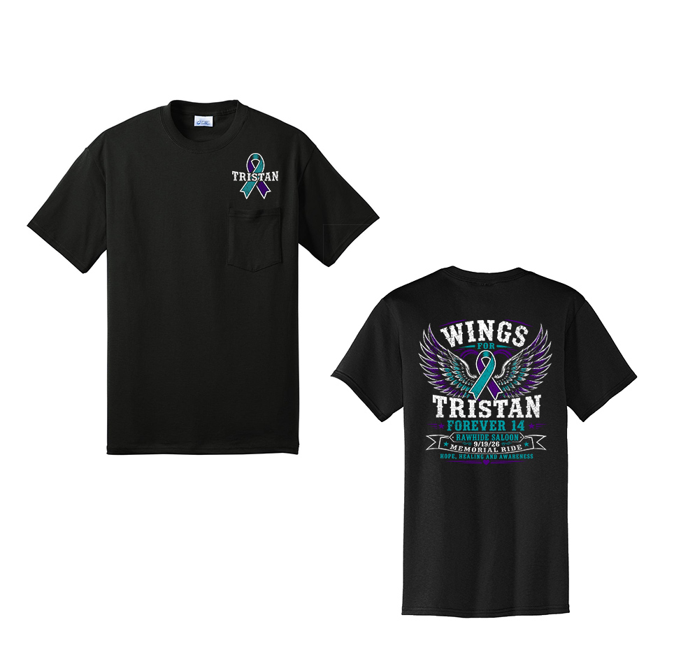 Wings for Tristan Unisex Short Sleeve Blend Pocket Tee-Black