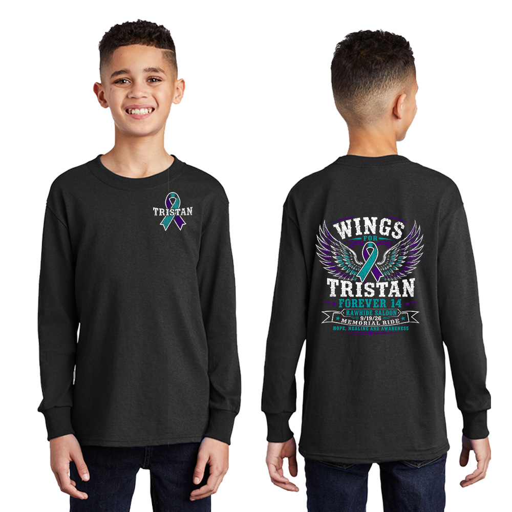 Wings for Tristan Youth Cotton Long Sleeve Tee-Black