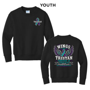 Wings for Tristan Youth Fleece Crewneck Sweatshirt-Black