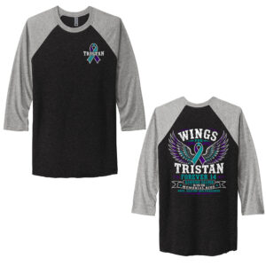 Wings for Tristan Next Level Tr-Blend Baseball Raglan Unisex Tee-Premium Heather/Vintage Black