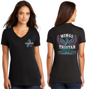 Wings for Tristan District Made Ladies Perfect Weight V-Neck Tee-Black