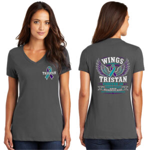 Wings for Tristan District Made Ladies Perfect Weight V-Neck Tee-Charcoal Grey