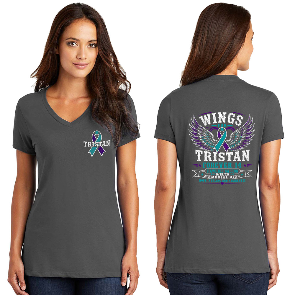 Wings for Tristan District Made Ladies Perfect Weight V-Neck Tee-Charcoal Grey