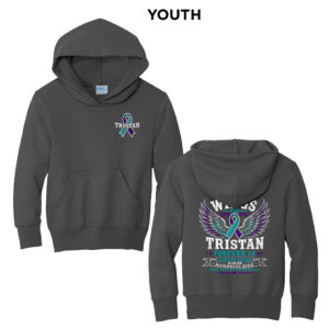 Wings for Tristan Youth Fleece Hooded Sweatshirt-Charcoal