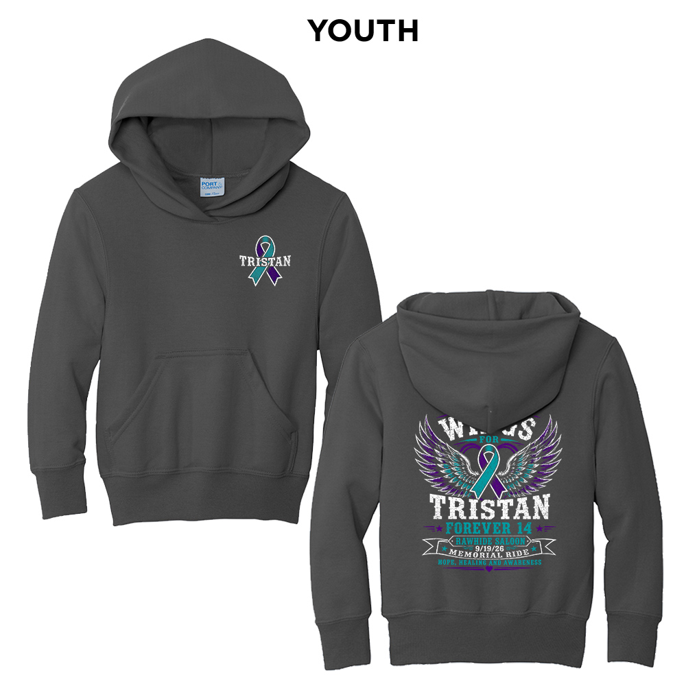 Wings for Tristan Youth Fleece Hooded Sweatshirt-Charcoal