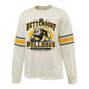 Bettendorf HS Football Distressed Print Vintage Stripe Heavyweight Long Sleeve-Antique White