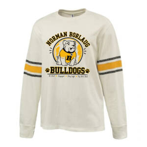 Borlaug Elementary Pennant HEAVYWEIGHT 8.0 oz. antique white cotton jerseyarchive style printed sleeve stripe -Gold B
