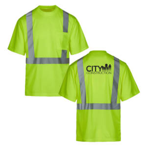 City Construction Class 2 Hi Vis Safety Green Short Sleeve moisture wicking  T-shirt with pocket-Safety Green
