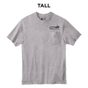 City Construction Carhartt Workwear TALL Pocket Short Sleeve cotton T-Shirt-Heather Grey