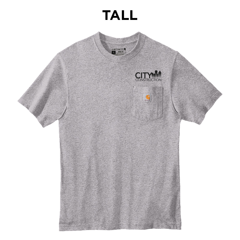 City Construction Carhartt Workwear TALL Pocket Short Sleeve cotton T-Shirt-Heather Grey