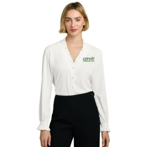 City Construction Brooks Brothers Women’s Long Sleeve Ruffle Collar Blouse-Off White