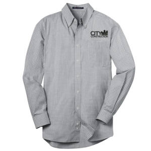 City Construction Port Authority Plaid Pattern Easy Care Shirt Men-Charcoal