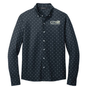City Construction Mercer and Mettle Stretch Jersey Long Sleeve Shirt-Navy Geo Diamond