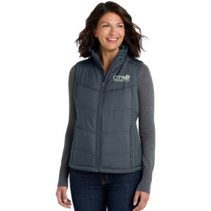 City Construction Port Authority Ladies Puffy Vest jacket-Dark Slate Black