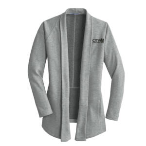 City Construction Port Authority Ladies Interlock Cardigan-Medium Grey/Charcoal Heather