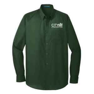 City Construction Port Authority Long Sleeve Carefree Poplin Shirt Men-Deep Forest Green