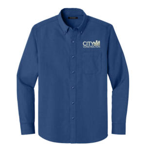 City Construction Port Authority Long Sleeve Nailhead Easy Care Shirt-Mediterranean Blue
