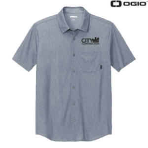 City Construction OGIO Men Extend Short Sleeve Button-Up-Deep Blue Heather