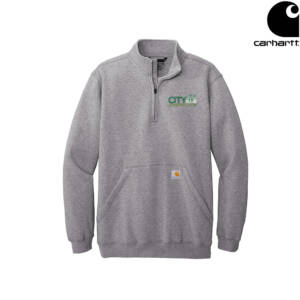 City Construction Carhartt Men Midweight 1/4-Zip Mock Neck Sweatshirt-Heather Grey