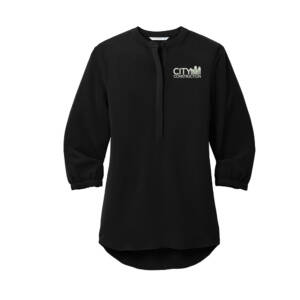 City Construction Port Authority Ladies 3/4-Sleeve Textured Crepe Tunic-Black