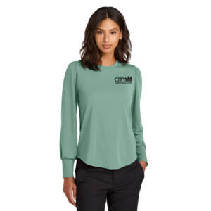 City Construction Mercer and Mettle Women Stretch Jersey Long Sleeve Blouson Top-Sage