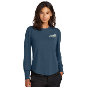 City Construction Mercer and Mettle Women Stretch Jersey Long Sleeve Blouson Top-Insignia Blue