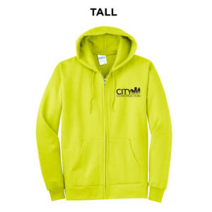 City Construction Tall Fleece Full Zip Hooded Sweatshirt-Safety Green