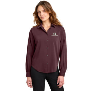 Citizens First Bank Mercer Mettle Women’s Long Sleeve Buttery Soft Blouse – DarkRaisin