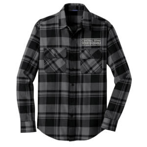 Central IA Wind Ensemble Port Authority Men Plaid Flannel Shirt – Grey/Black