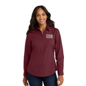 FNB Port Authority Ladies Long Sleeve Carefree Poplin Shirt – BurgundyStone