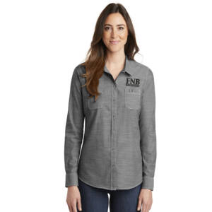 FNB Port Authority Ladies Slub Chambray long sleeve full button Shirt – Grey