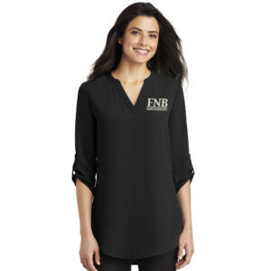 FNB Port Authority Ladies 3/4 Sleeve Tunic Blouse – Black