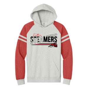 Steamers Jerzees Unisex NuBlend Varsity Colorblock Hooded Sweatshirt – OatmealHeather/Fiery Red Heather