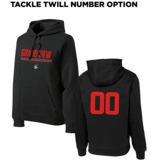 GV FB Sport Tek Unisex Pullover Hooded Sweatshirt-Black TACKLE TWILL NUMBER OPTION