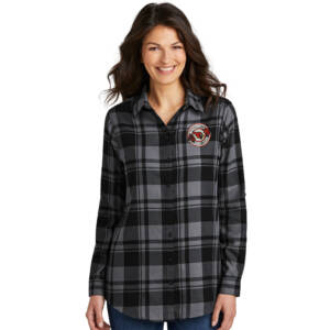 Maq Trap Shooting Port Authority Ladies Plaid Flannel Tunic-Grey/Black