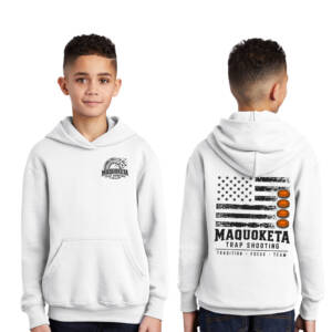 Maq Trap Shooting Youth Fleece Hooded Sweatshirt-White