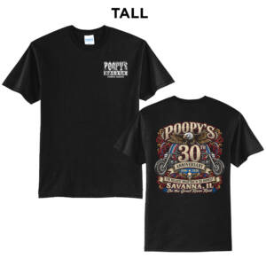 Poopys 30th Anniversity  Tall Core Blend short Sleeve T Shirts – JetBlack