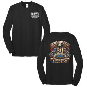 Poopys 30th Anniversity Unisex Long Sleeve Core Blend T Shirt – JetBlack