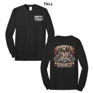 Poopys 30th Anniversity Tall Long Sleeve Core Blend T Shirt – JetBlack