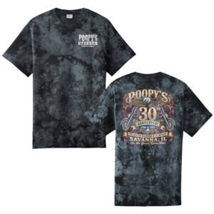 Poopys 30th Anniversity Unisex Crystal Tie Dye Tee – Black