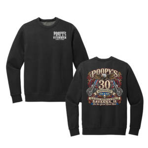 Poopys 30th Anniversity Unisex District Wash Fleece Crew – Black