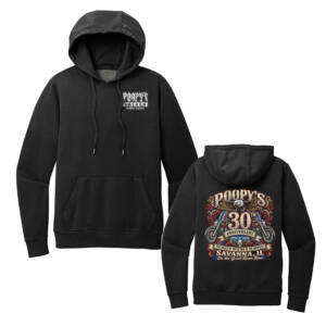 Poopys 30th Anniversity Unisex District Wash Fleece Hoodie – Black