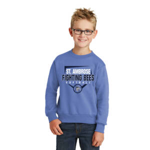 St Ambrose Softball Youth Fleece Crewneck Sweatshirt-Carolina Blue
